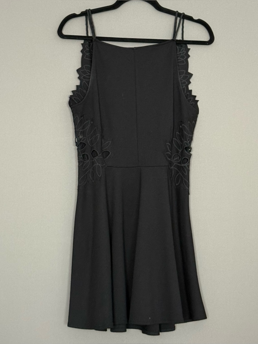 Free People Black Floral Cutout Lace-Up Back Skater Mini Dress M Whimsigoth - Picture 2 of 10